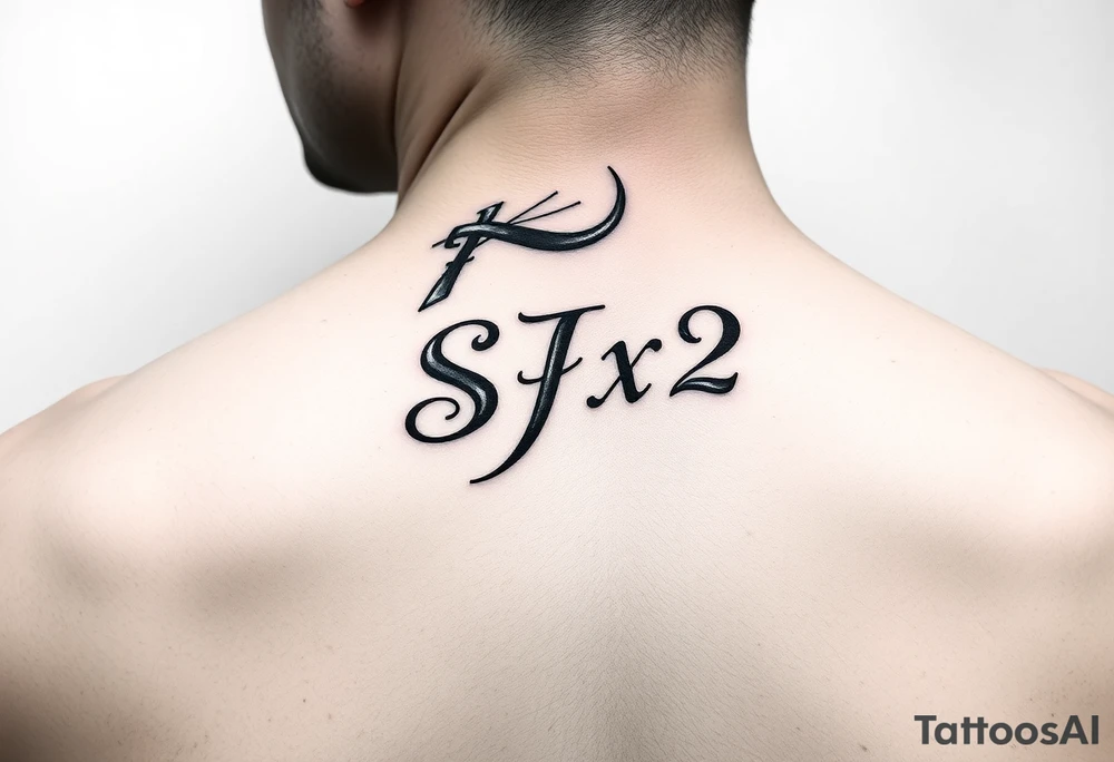 SJx2 text on left side of neck woman tattoo idea