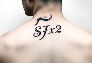 SJx2 text on left side of neck woman tattoo idea