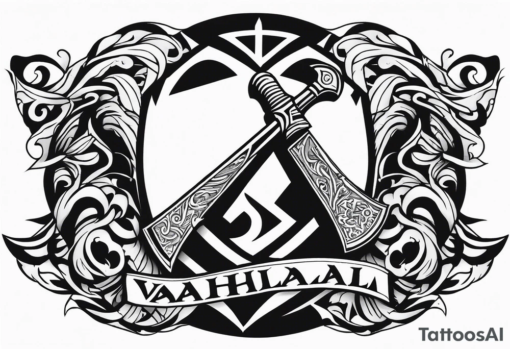 Valhalla sword axe shield tattoo idea