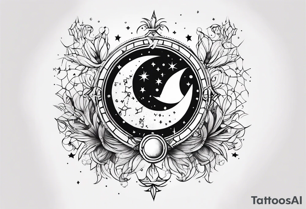 A múltiple constellation small, girly, discrete tattoo combining 3 constellations cáncer, virgo, and scorpio tattoo idea