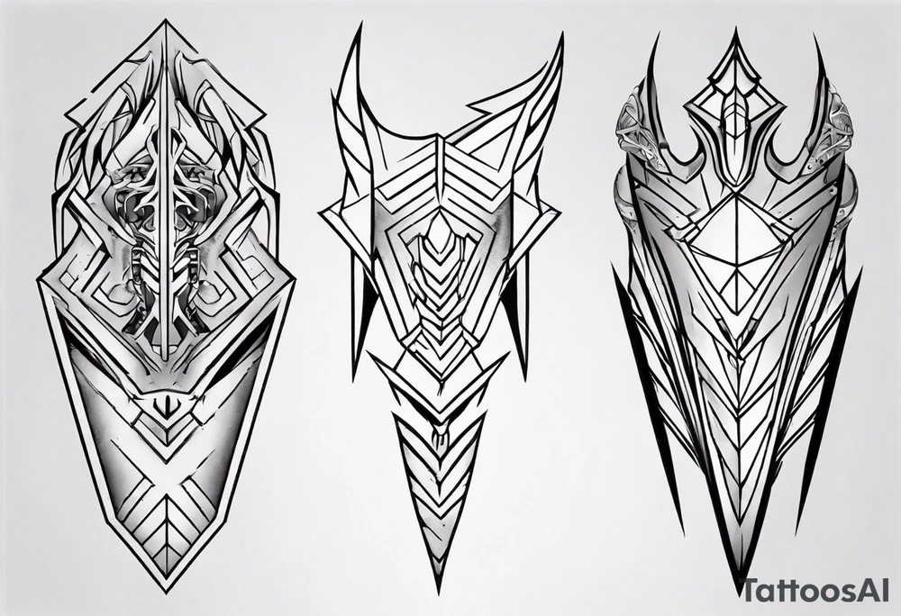 Dragon leg armor geometrical tattoo idea