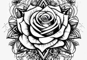 knee tattoo with geometry, roses and swirl washes in background tattoo idea