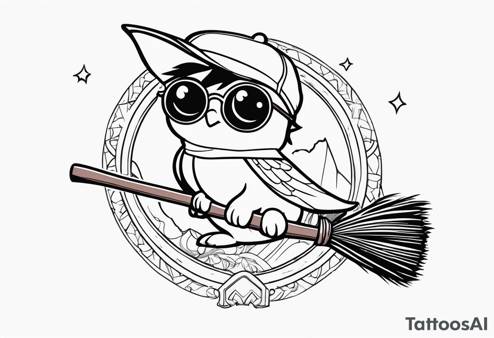 Harry potter tattoo with broom tattoo idea