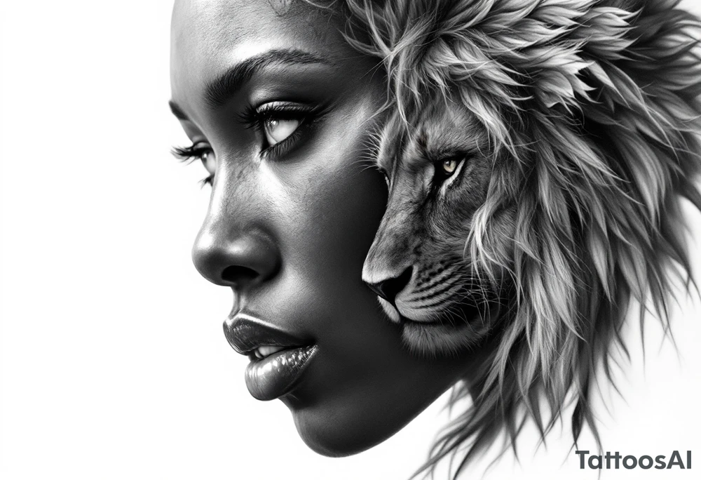 Black African goddess with lion tattoo idea