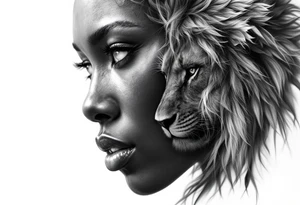 Black African goddess with lion tattoo idea