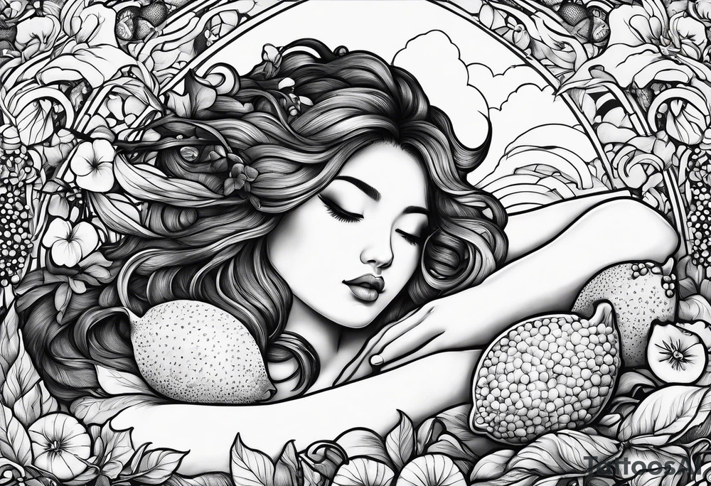 Fairy asleep on half a lemon tattoo idea