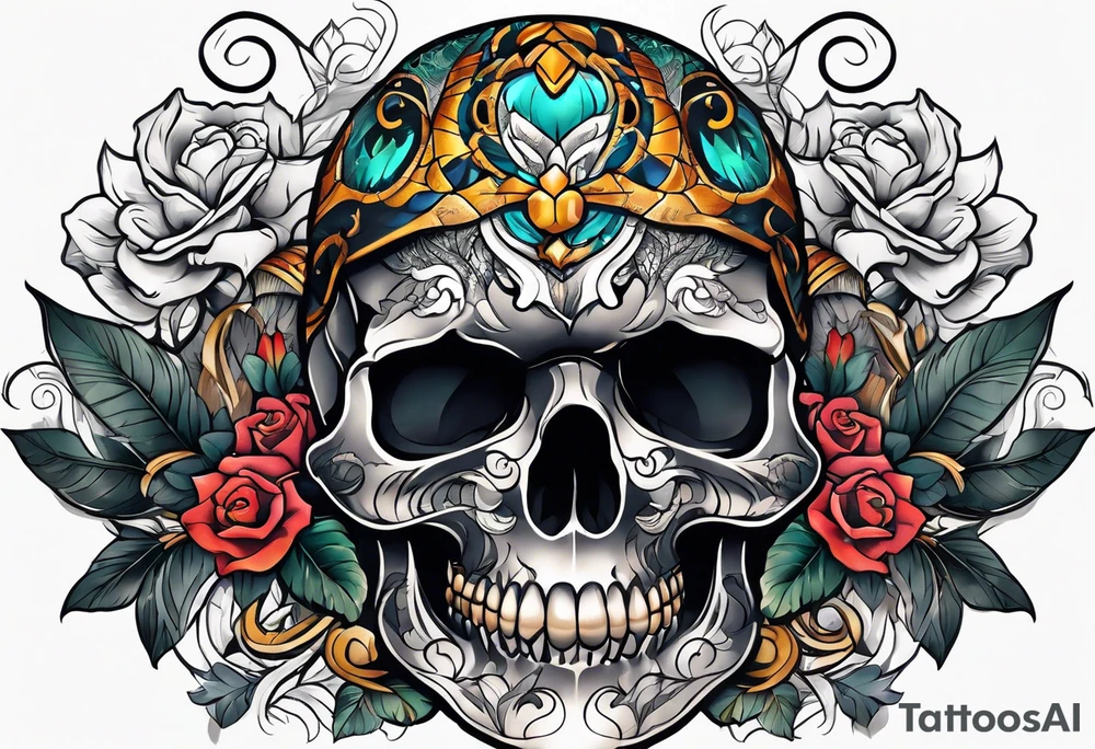 snake sleeve tattoo with skull tattoo idea