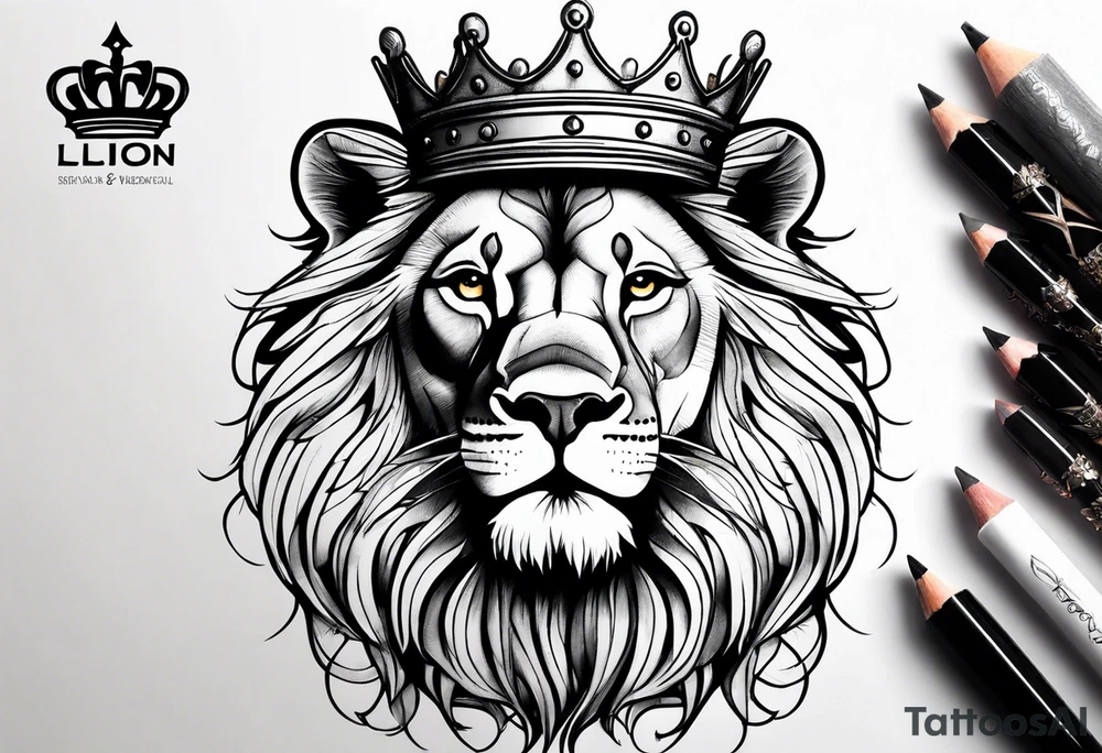 Lion with crown on it tattoo idea