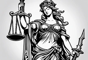 Lady justice with blindfolded eyes, holding a sword in the one hand and a libra in the other tattoo idea