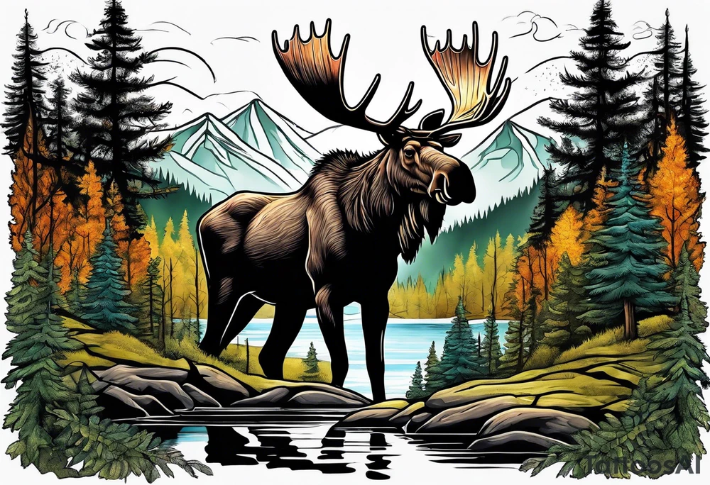 moose mountain forest tattoo idea