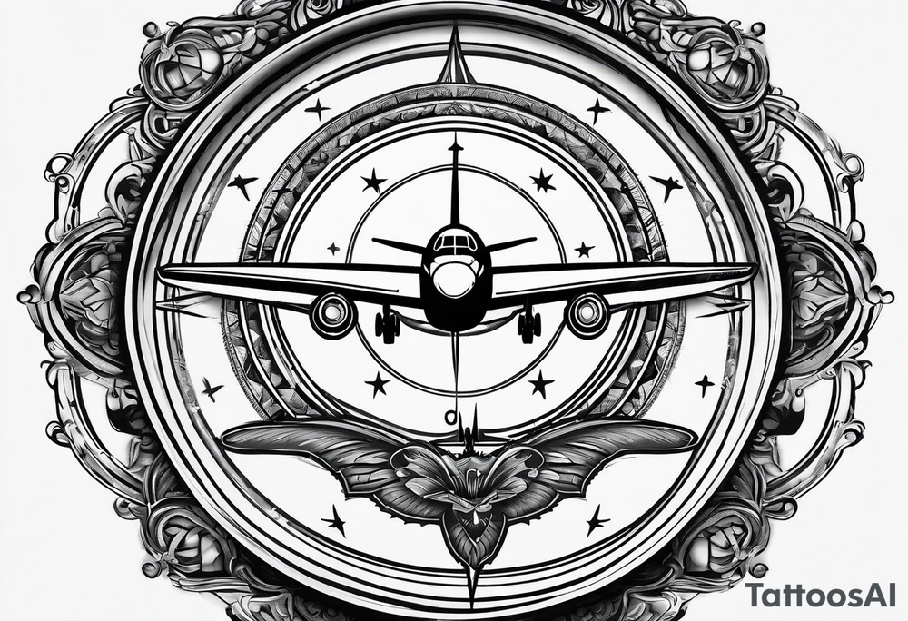 compass with airplane flying out of it tattoo idea