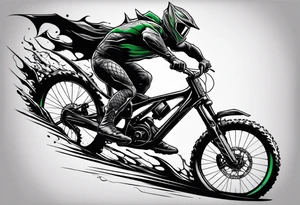 Green goblin riding a full suspension carbon fiber mountain bike tattoo idea