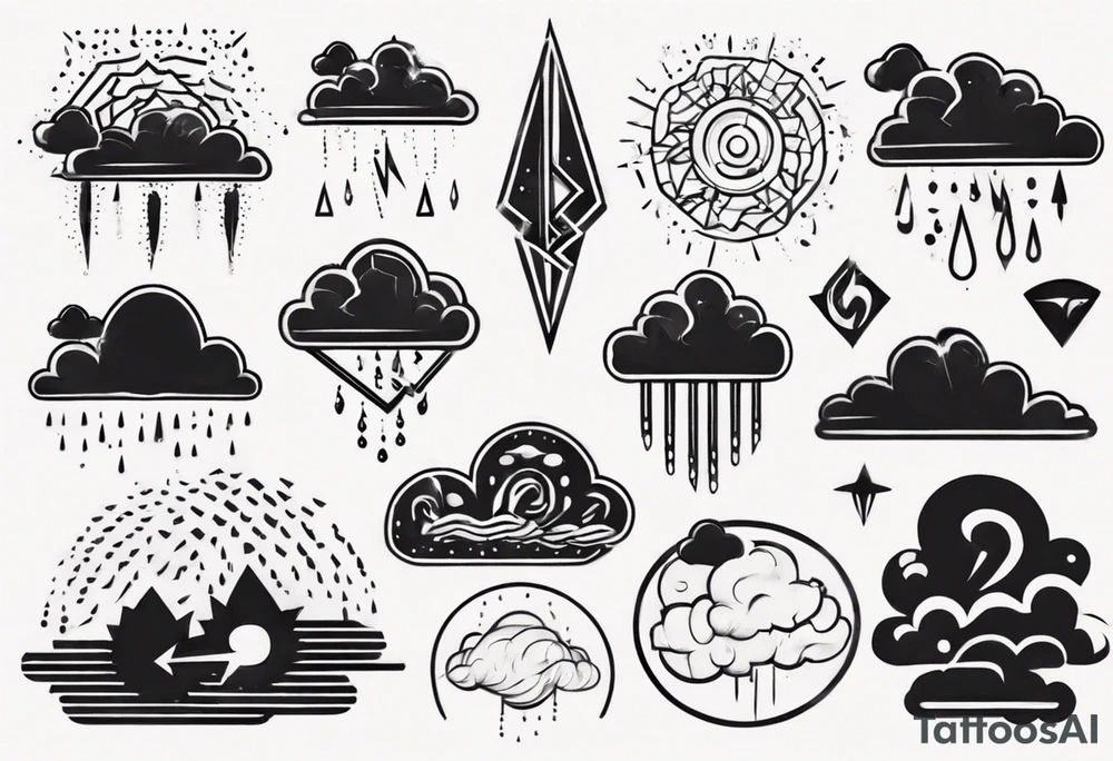 a cloud with rain and thunder tattoo idea