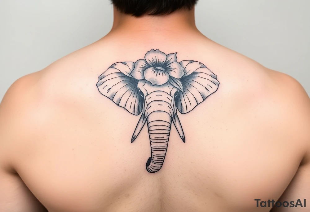elephant holding flower tattoo idea