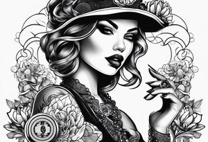 woman with smoke in mouth; poker chips on hand tattoo idea
