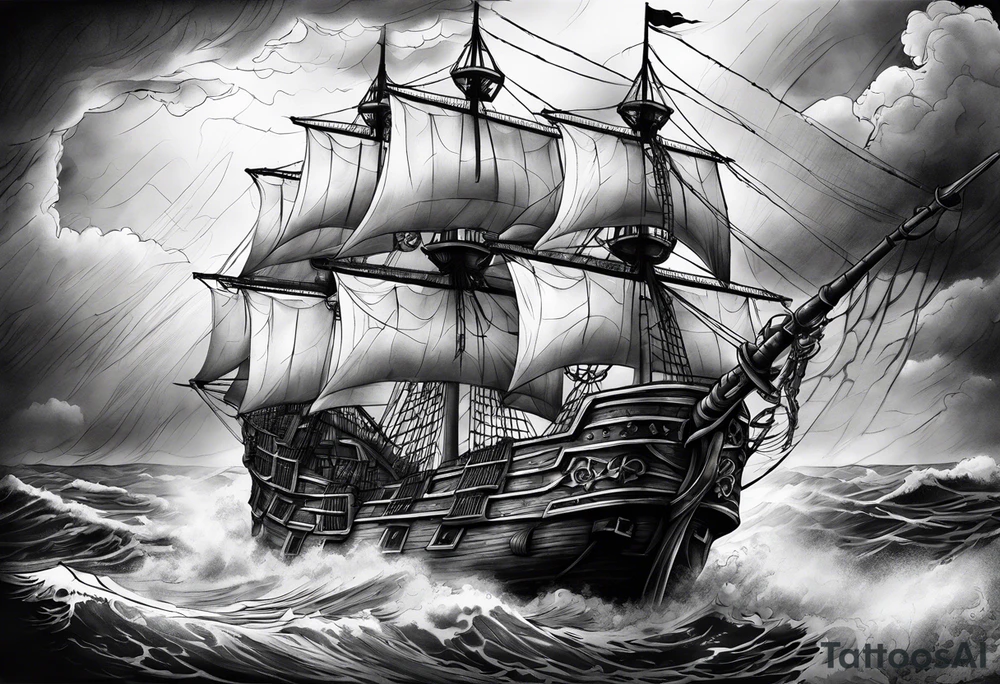 Pirate ship in a storm tattoo idea