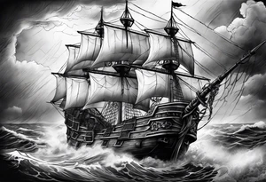 Pirate ship in a storm tattoo idea