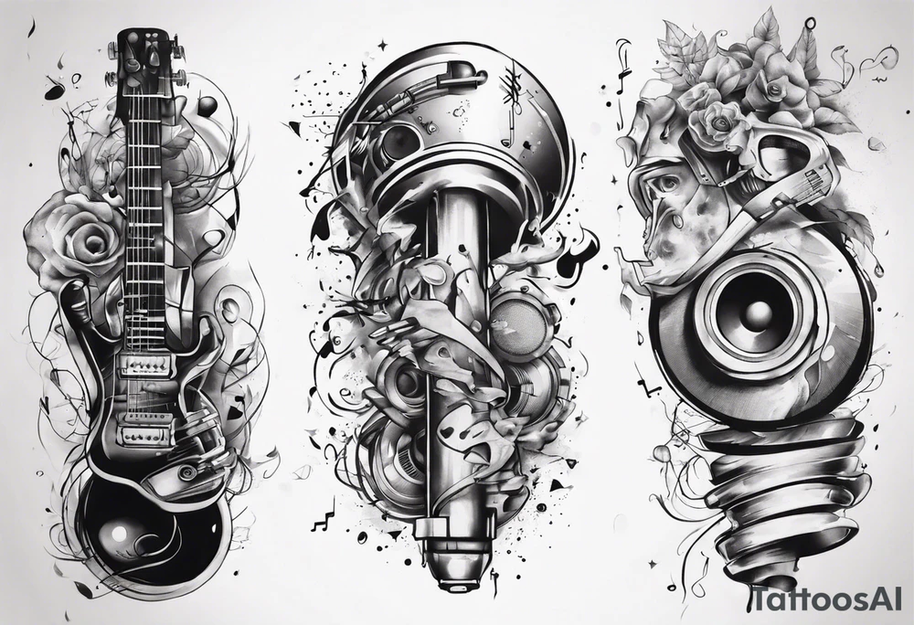 full arm. music combined with science tattoo idea