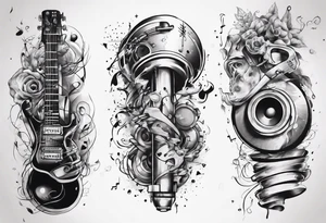 full arm. music combined with science tattoo idea