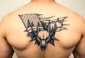 American flag with forest and animal arm sleeve tattoo idea