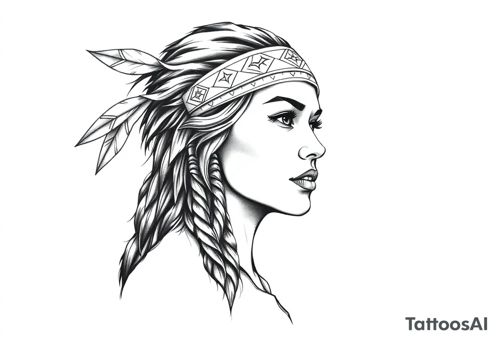 Female Native American with headband side pose tattoo idea Female Native American with headband side pose tattoo idea