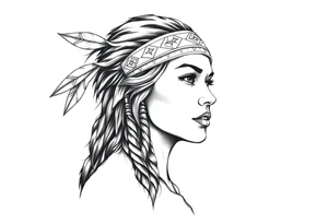 Female Native American with headband side pose tattoo idea