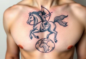 half-man, half-horse archer hovering over the world tattoo idea