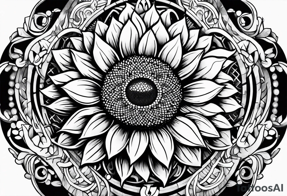 Sunflower viking sleeve tattoo idea