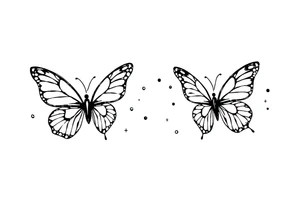 Simple minimalist outline of butterflies with lots of sparkles and bubbles tattoo idea
