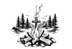 Campfire with cross hidden in the flames include the great outdoors and night sky make sure cross doesn't look like it is on fire tattoo idea