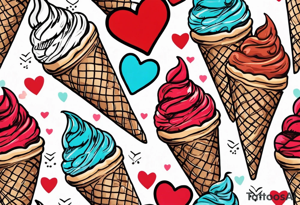 sketch chocolate chip ice cream cone with one red heart tattoo idea