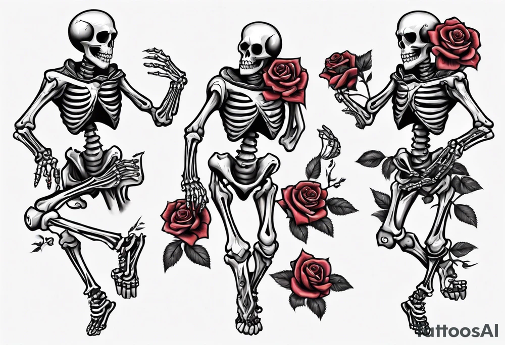 Dancing skeleton on a rose tattoo idea