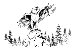 an eagle stands on arock.forest tattoo idea