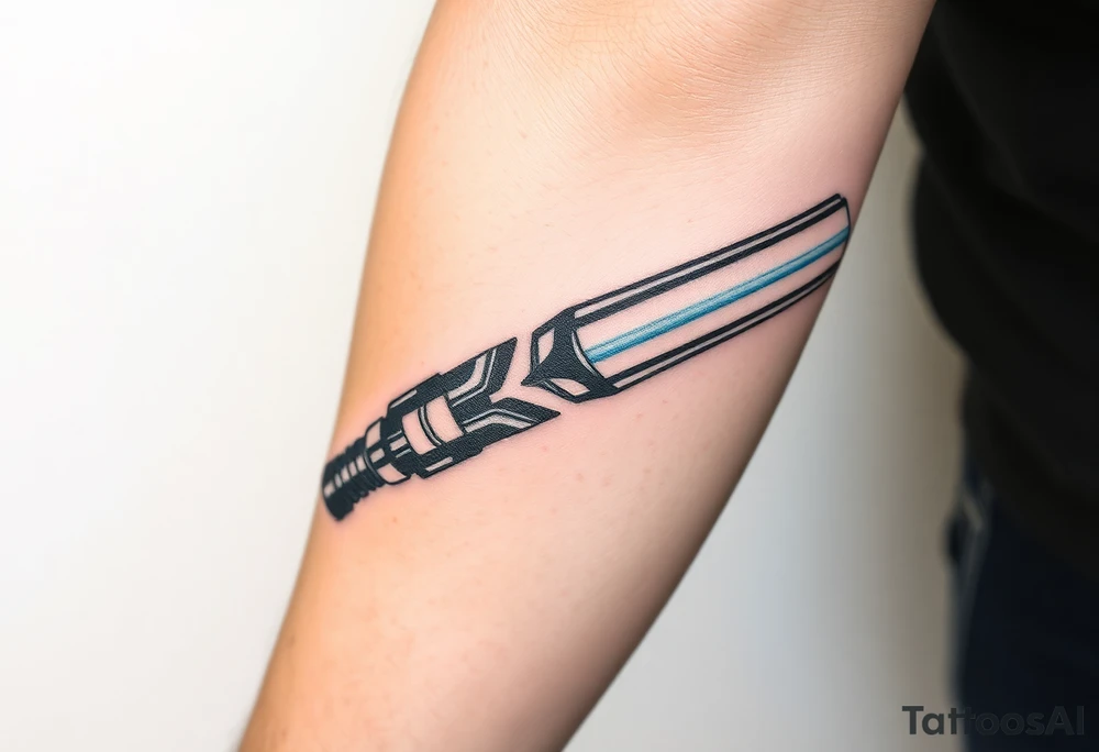 Light saber broken hilt realistic and complex tattoo idea