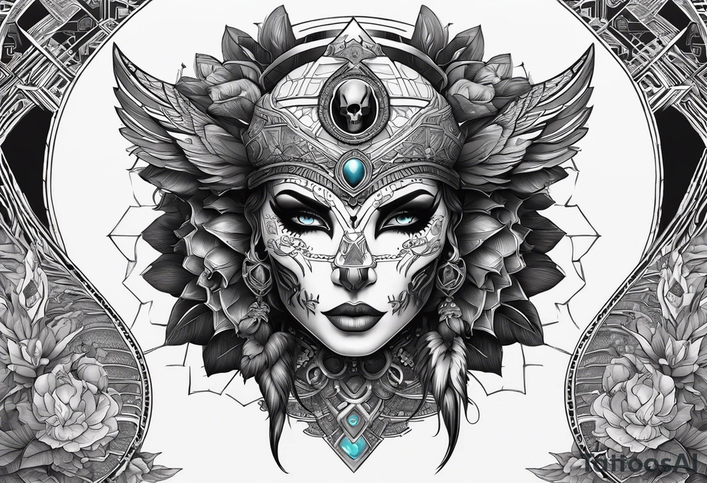 kali ma, alien goddess, valkrye, aries, pirate, divine feminine, zenza resonance, pachamama, lotus azul, blank panther, eagle, skull, 5D, nueva gaya, dna 12 tattoo idea