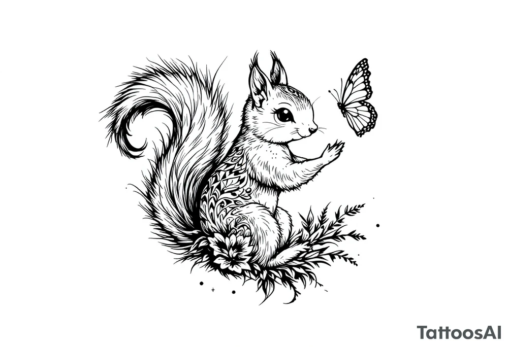 A squirrel holding a butterfly tattoo idea