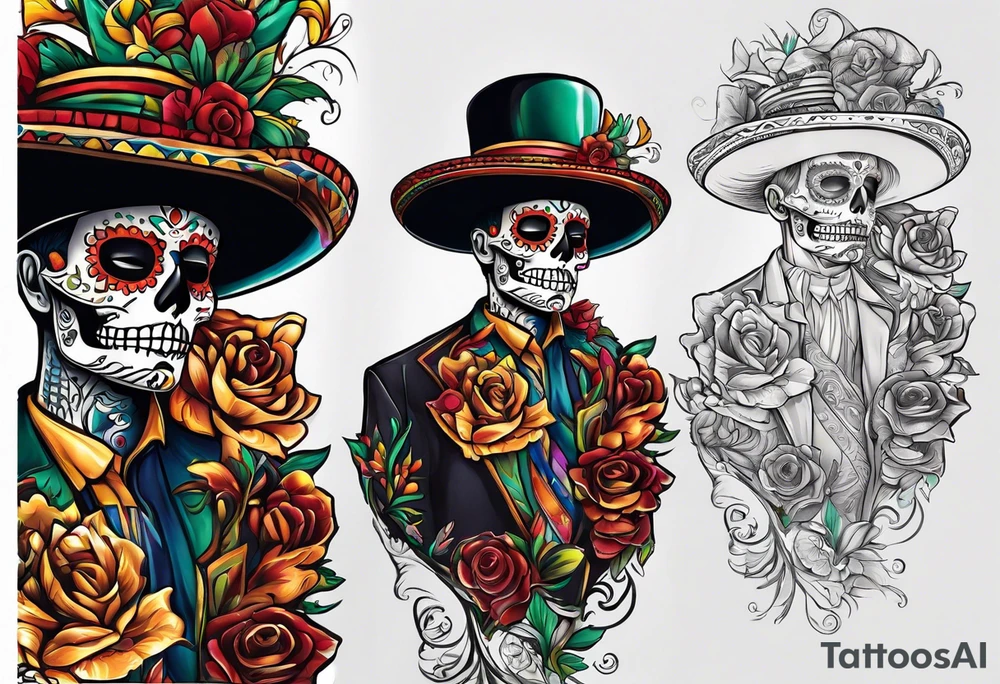 Mexico day of dead  man standing
 drink horizontal tattoo idea