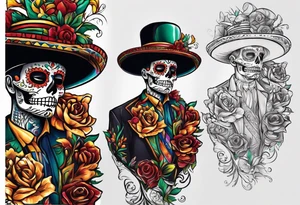 Mexico day of dead  man standing
 drink horizontal tattoo idea