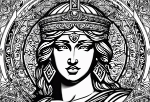 "I would like to depict Themis (Greek Goddess of Justice) cutting her own eyes with her sword." tattoo idea