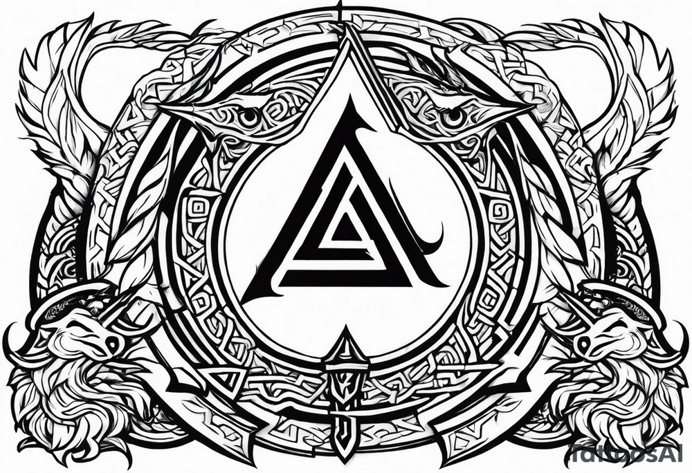 Valhalla sword shield dragon axe Valknut tattoo idea