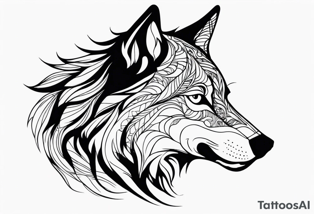 right side profile of a wolf face tattoo idea