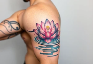 serene lotus flower emerging from sacred waters with ripples tattoo idea