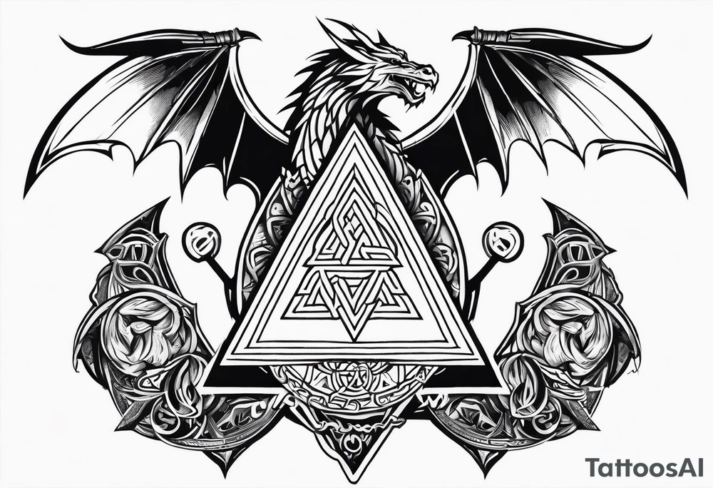 Valhalla sword shield dragon axe Valknut tattoo idea