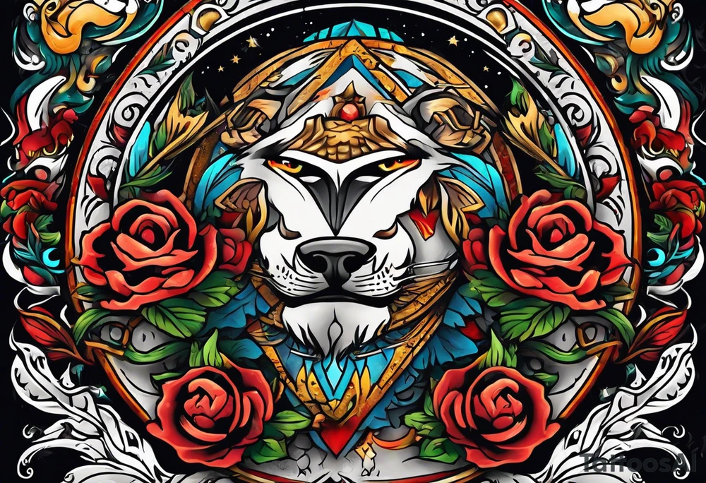 banner style, traditional american tattoo style, bold, simple, colorful tattoo idea