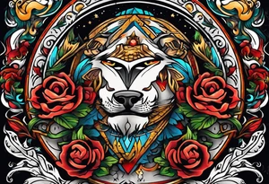 banner style, traditional american tattoo style, bold, simple, colorful tattoo idea