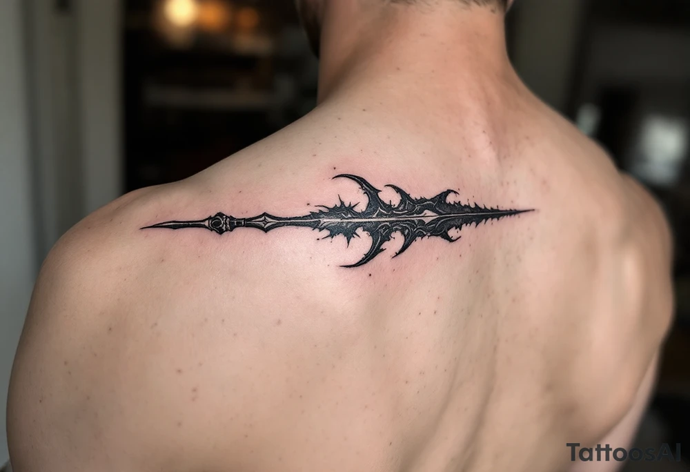 trident half way under water tattoo idea