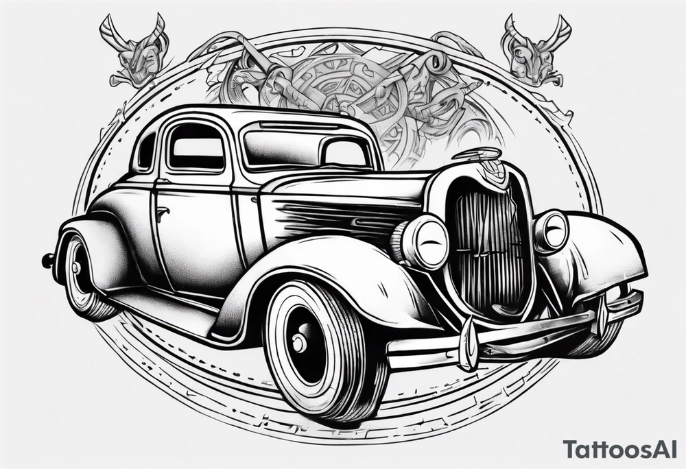 A Viking working on a vintage car tattoo idea