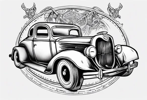 A Viking working on a vintage car tattoo idea