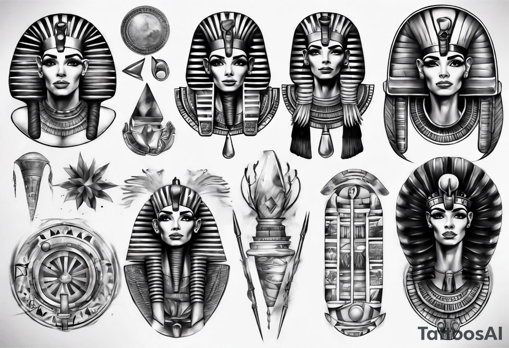 Egyptian sleeve realistic tattoo idea