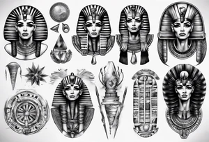 Egyptian sleeve realistic tattoo idea